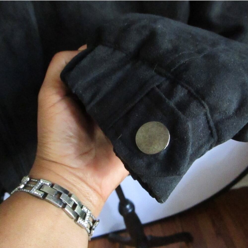 Vintage 90s Faux Suede Bomber Jacket XL Men Blue Black Zip Microfiber - Picture 15 of 17